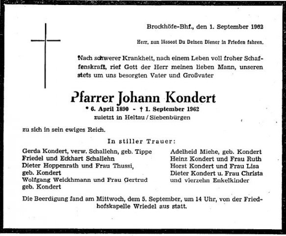 Kondert Johann 1890-1962 Todesanzeige